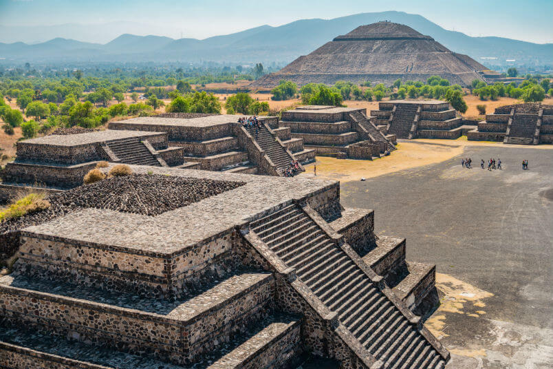 Panoramic view of the pyramids of Teotihuacan.